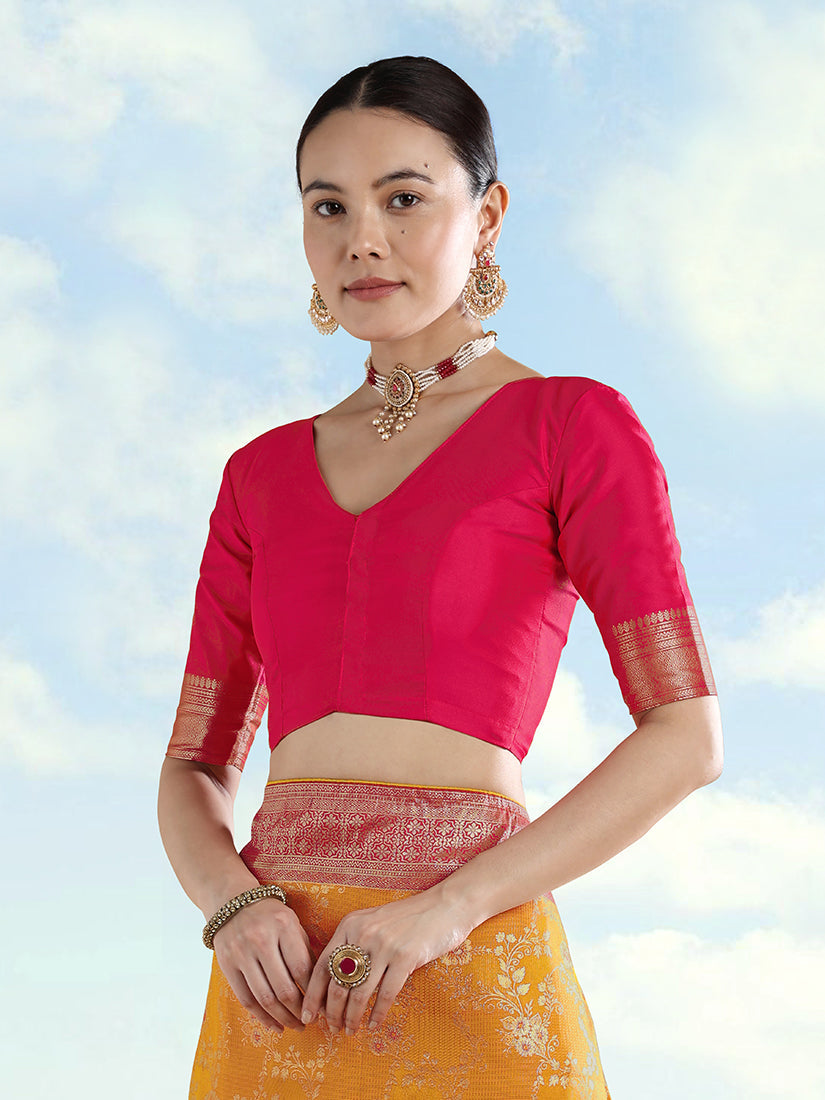 Monjolika Fashion Orange Banarasi Silk Saree With Zari Woven Design | Grocsy