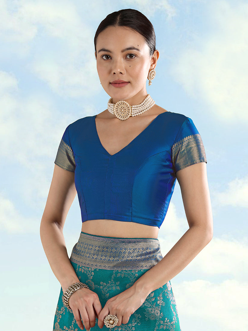 Monjolika Fashion Turquoise Banarasi Silk Saree With Zari Woven Design | Grocsy