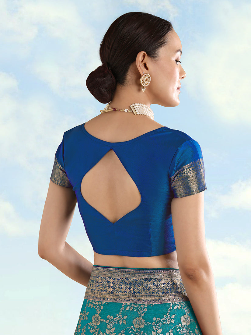 Monjolika Fashion Turquoise Banarasi Silk Saree With Zari Woven Design | Grocsy
