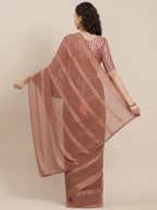 Saree Mall Brown Striped Mirror Work Saree | Grocsy
