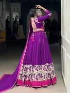 Lorenvalley Fashion Purple Pure Rayon Printed And Original Mirror Hand Work With Lace Touch Up Lehenga Choli with Dupatta | Grocsy