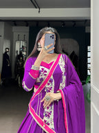 Lorenvalley Fashion Purple Pure Rayon Printed And Original Mirror Hand Work With Lace Touch Up Lehenga Choli with Dupatta | Grocsy