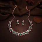 Tehzeeb Creations Green Colour Ad Studded Necklace Jewellery Set With Matching Earrings For Women And Girls | Grocsy