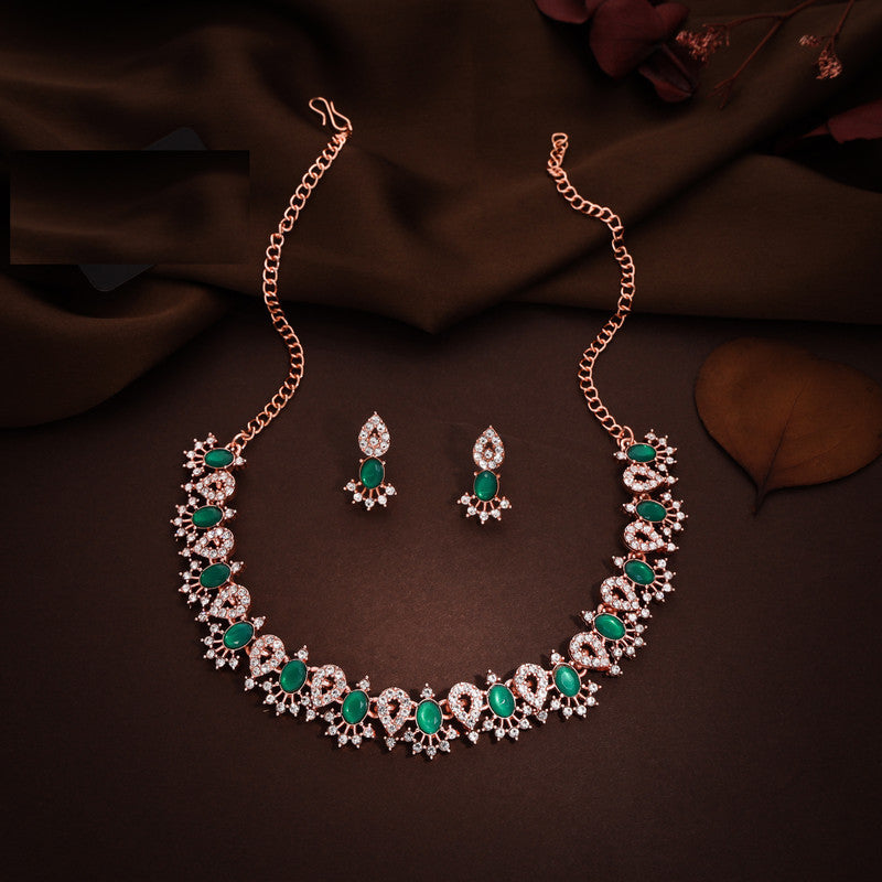 Tehzeeb Creations Green Colour Ad Studded Necklace Jewellery Set With Matching Earrings For Women And Girls | Grocsy