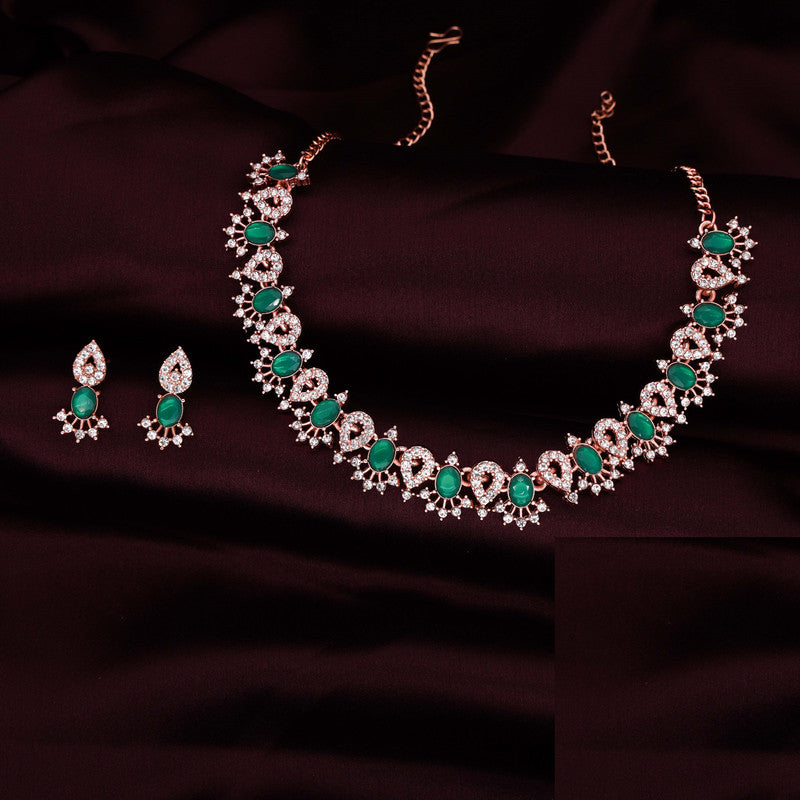 Tehzeeb Creations Green Colour Ad Studded Necklace Jewellery Set With Matching Earrings For Women And Girls | Grocsy