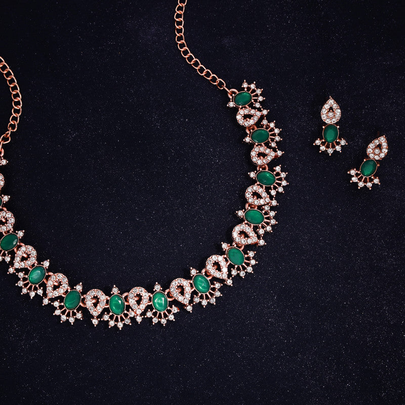 Tehzeeb Creations Green Colour Ad Studded Necklace Jewellery Set With Matching Earrings For Women And Girls | Grocsy