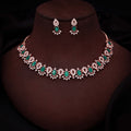 Tehzeeb Creations Green Colour Ad Studded Necklace Jewellery Set With Matching Earrings For Women And Girls | Grocsy