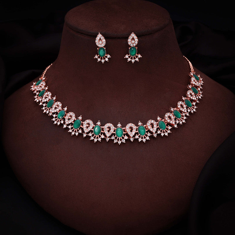 Tehzeeb Creations Green Colour Ad Studded Necklace Jewellery Set With Matching Earrings For Women And Girls | Grocsy