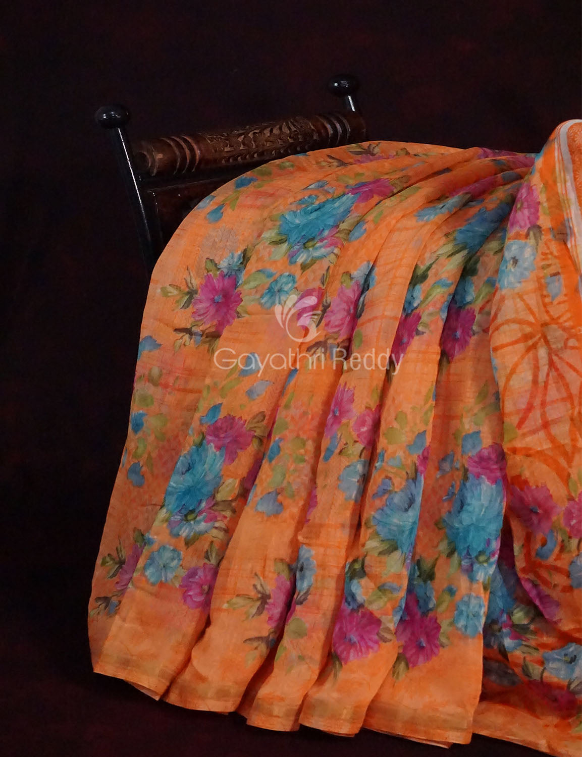 Orange Colour Print Design Semi Chanderi Saree By Gayathri Reddy Designer Studio | Grocsy