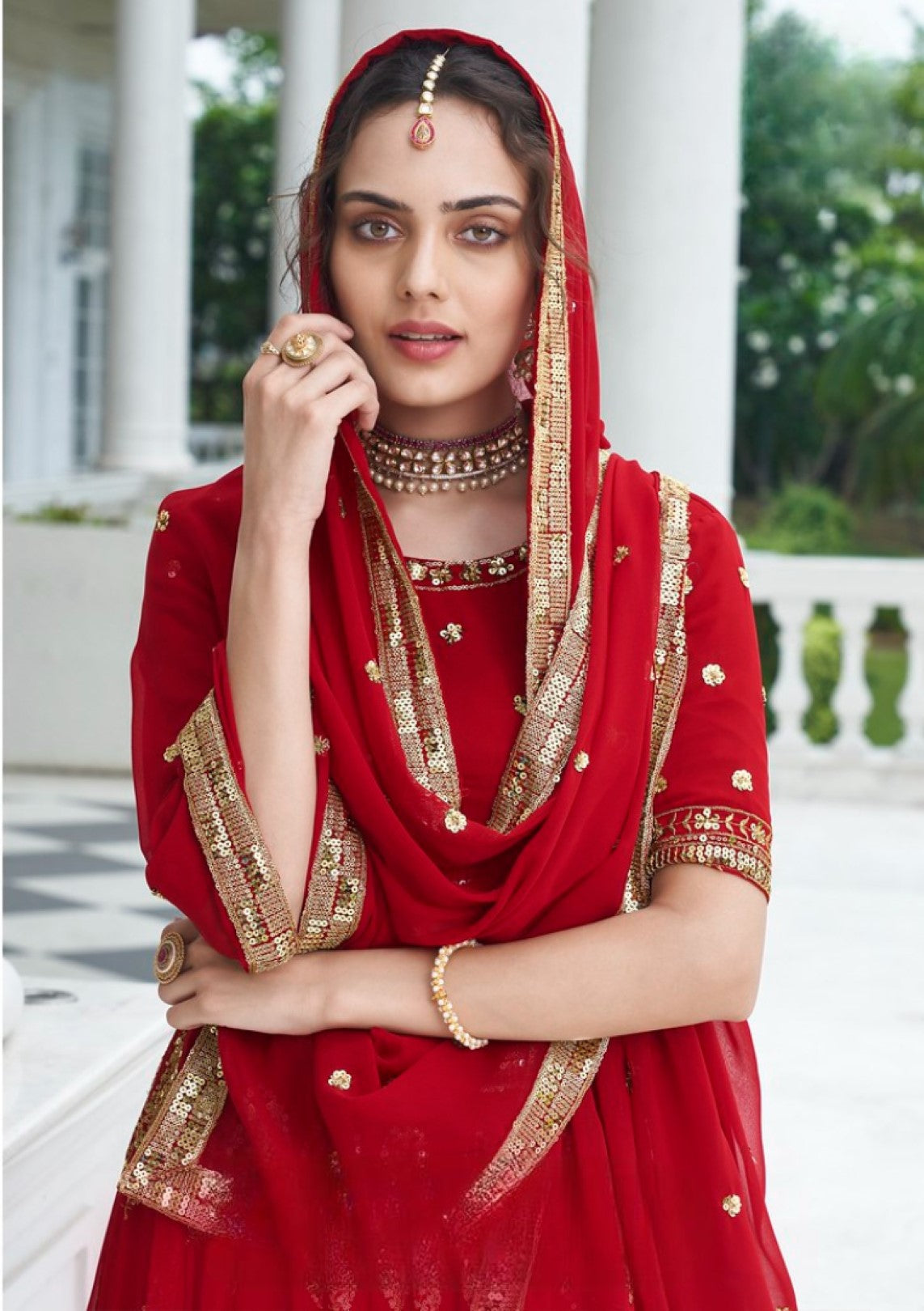 Anaita Red Georgette Lehenga Choli With Sequence & Thread Work | Grocsy