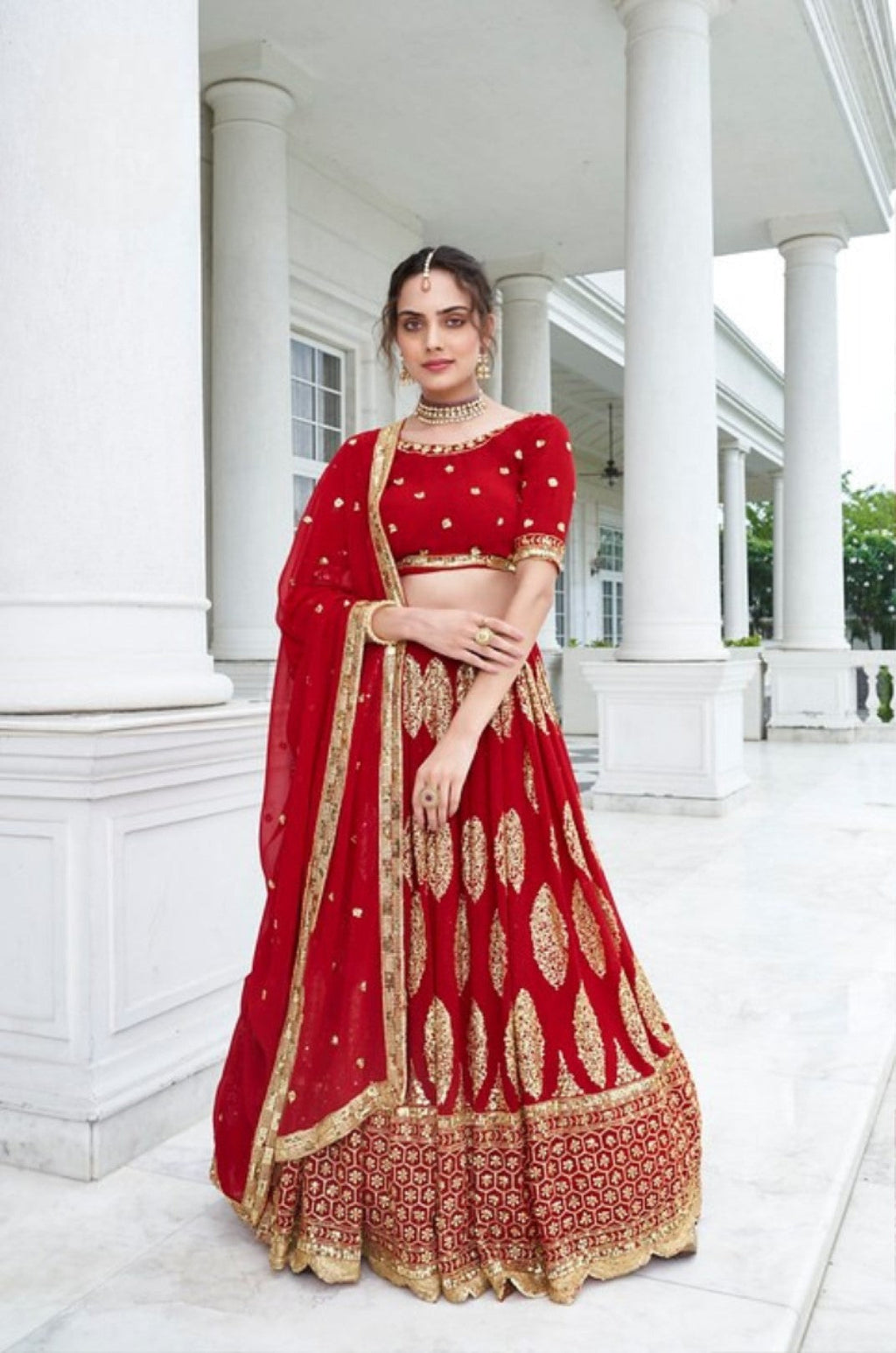 Anaita Red Georgette Lehenga Choli With Sequence & Thread Work | Grocsy