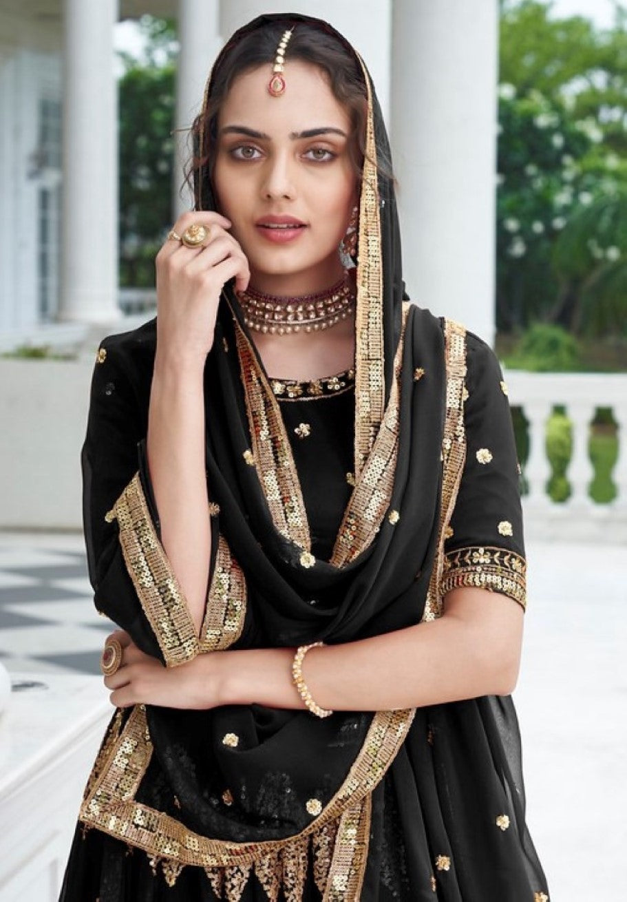Anaita Black Georgette Lehenga Choli With Sequence & Thread Work | Grocsy