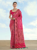 Monjolika Fashion Rani Pink Satin Silk Saree With Patola Work And Elephant Motifs | Grocsy