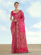 Monjolika Fashion Rani Pink Satin Silk Saree With Patola Work And Elephant Motifs | Grocsy