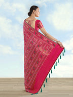 Monjolika Fashion Rani Pink Satin Silk Saree With Patola Work And Elephant Motifs | Grocsy