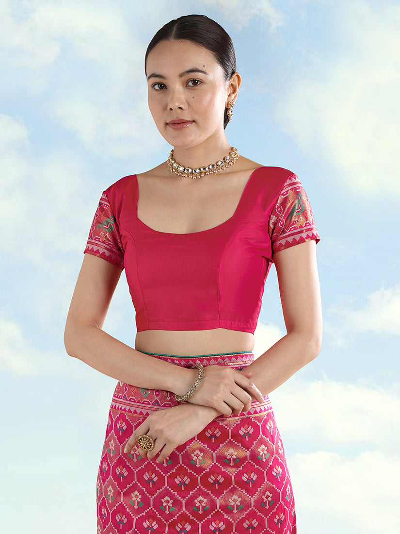 Monjolika Fashion Rani Pink Satin Silk Saree With Patola Work And Elephant Motifs | Grocsy