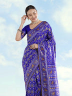 Monjolika Fashion Navy Blue Satin Silk Saree With Patola Work And Elephant Motifs | Grocsy