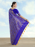 Monjolika Fashion Navy Blue Satin Silk Saree With Patola Work And Elephant Motifs | Grocsy