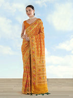 Monjolika Fashion Mustard Satin Silk Saree With Patola Work And Elephant Motifs | Grocsy