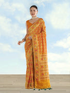 Monjolika Fashion Mustard Satin Silk Saree With Patola Work And Elephant Motifs | Grocsy