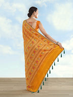 Monjolika Fashion Mustard Satin Silk Saree With Patola Work And Elephant Motifs | Grocsy