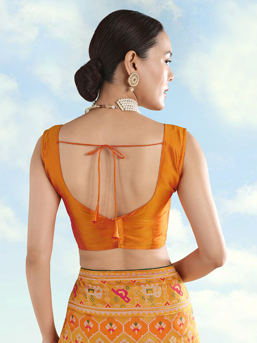 Monjolika Fashion Mustard Satin Silk Saree With Patola Work And Elephant Motifs | Grocsy