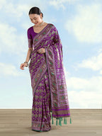 Monjolika Fashion Purple Satin Silk Saree With Patola Work And Elephant Motifs | Grocsy
