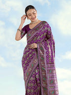 Monjolika Fashion Purple Satin Silk Saree With Patola Work And Elephant Motifs | Grocsy