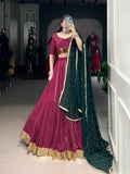 Lorenvalley Ranipink Pure Rayon Embossed Design With Gotta Patti Lace Touch Up Lehenga Choli with Dupatta | Grocsy