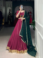 Lorenvalley Ranipink Pure Rayon Embossed Design With Gotta Patti Lace Touch Up Lehenga Choli with Dupatta | Grocsy
