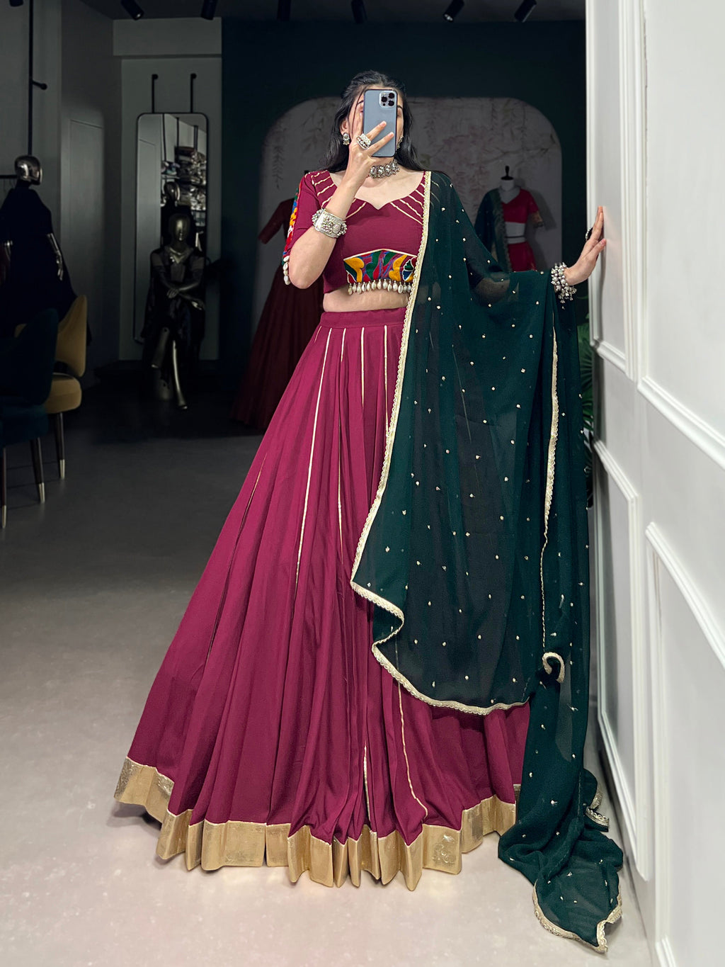 Lorenvalley Ranipink Pure Rayon Embossed Design With Gotta Patti Lace Touch Up Lehenga Choli with Dupatta | Grocsy
