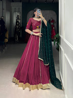 Lorenvalley Ranipink Pure Rayon Embossed Design With Gotta Patti Lace Touch Up Lehenga Choli with Dupatta | Grocsy