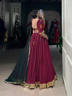 Lorenvalley Ranipink Pure Rayon Embossed Design With Gotta Patti Lace Touch Up Lehenga Choli with Dupatta | Grocsy