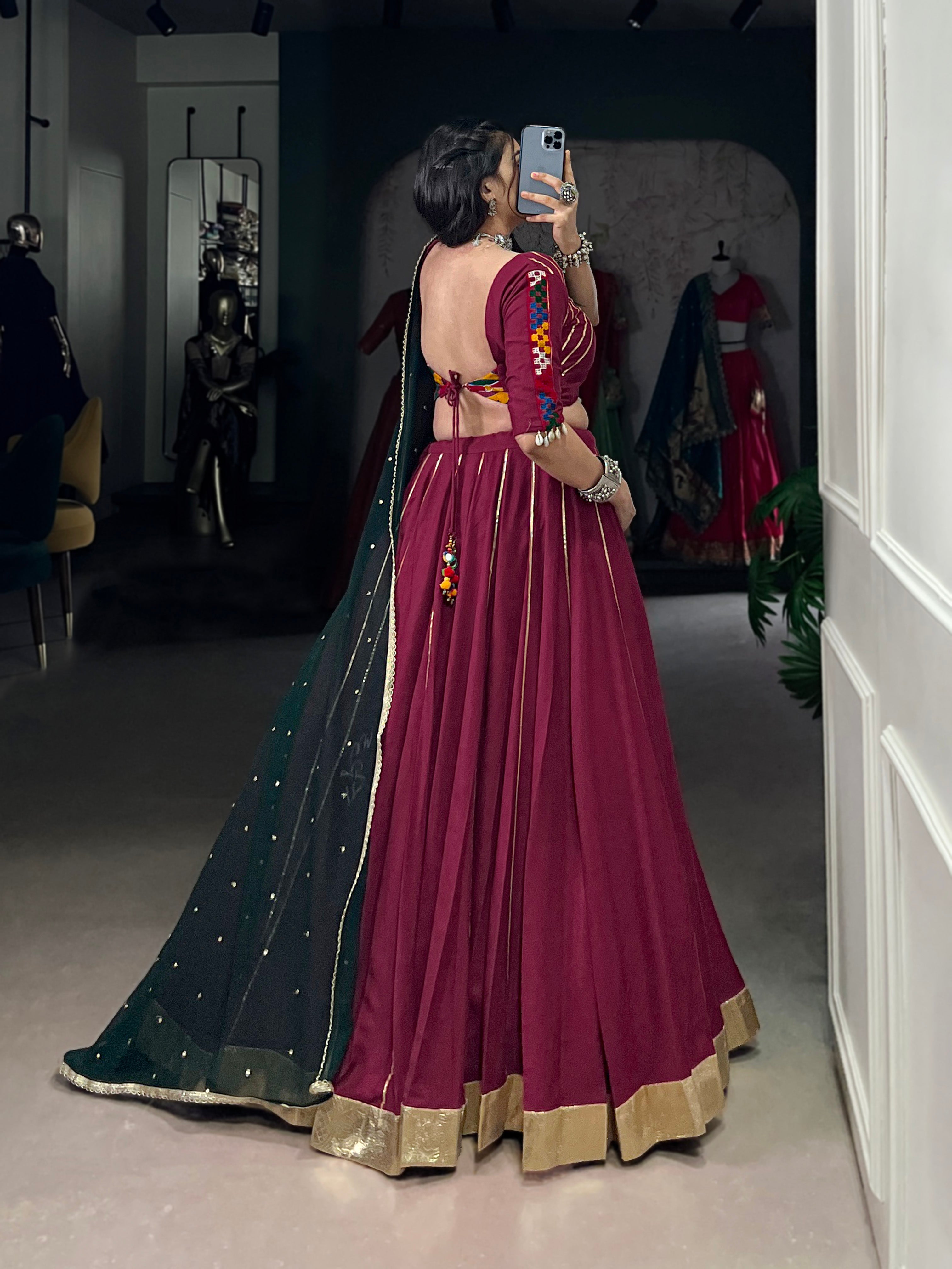 Lorenvalley Ranipink Pure Rayon Embossed Design With Gotta Patti Lace Touch Up Lehenga Choli with Dupatta | Grocsy