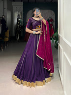 Lorenvalley Purple Pure Rayon Embossed Design With Gotta Patti Lace Touch Up Lehenga Choli with Dupatta | Grocsy