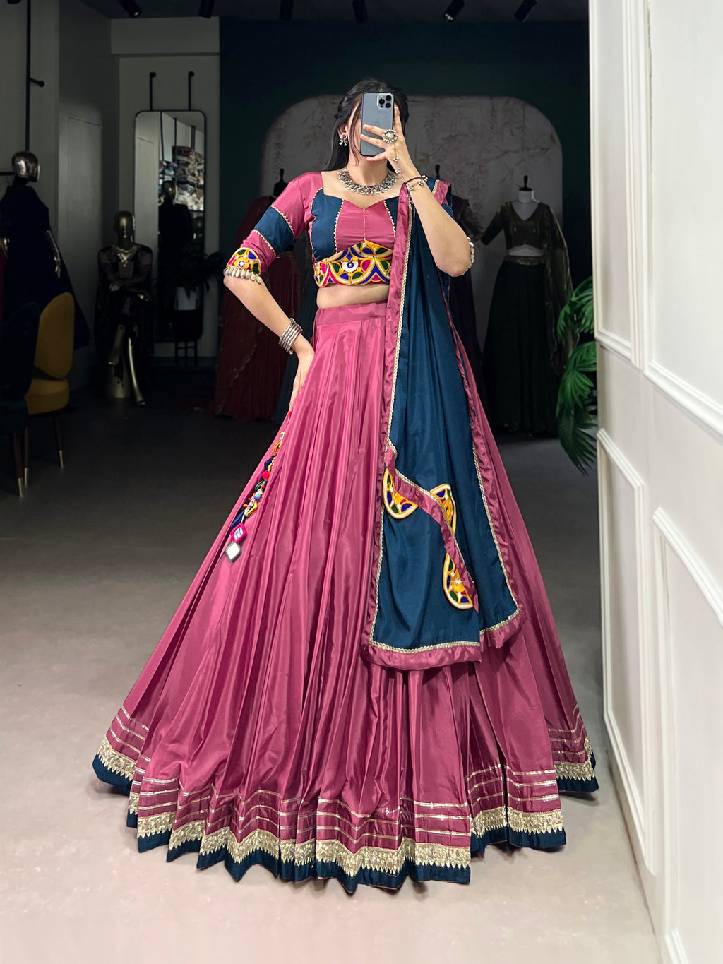 Lorenvalley Pink Silk Crepe Sequins And Thread Embroidery Gotta Patti Lace Touch Up Lehenga Choli with Dupatta | Grocsy