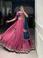 Lorenvalley Pink Silk Crepe Sequins And Thread Embroidery Gotta Patti Lace Touch Up Lehenga Choli with Dupatta | Grocsy