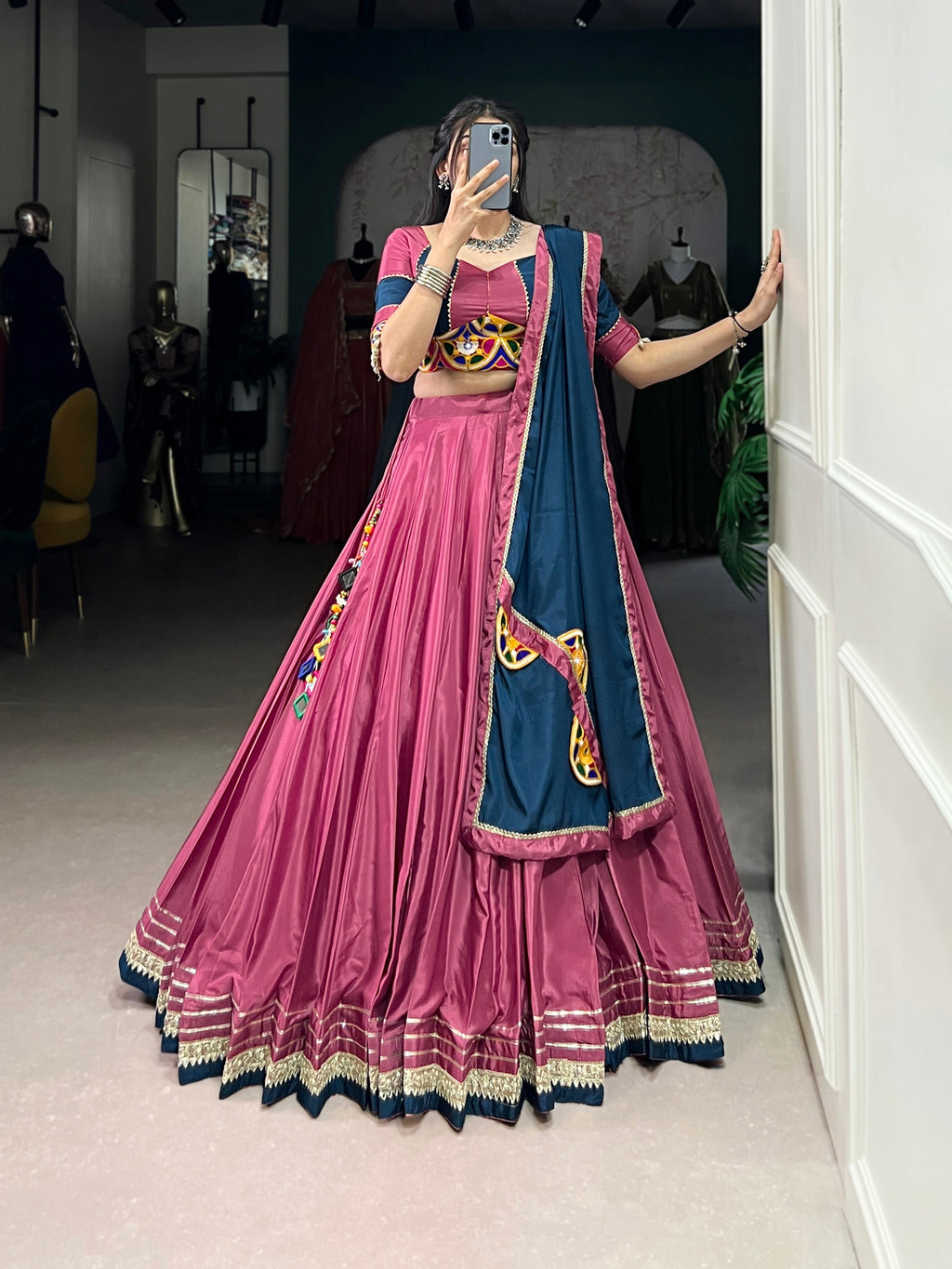 Lorenvalley Pink Silk Crepe Sequins And Thread Embroidery Gotta Patti Lace Touch Up Lehenga Choli with Dupatta | Grocsy