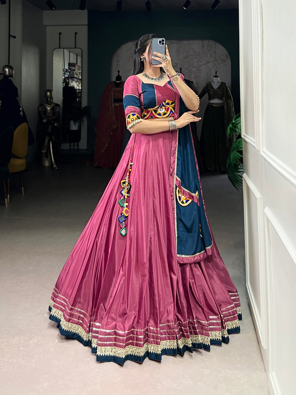 Lorenvalley Pink Silk Crepe Sequins And Thread Embroidery Gotta Patti Lace Touch Up Lehenga Choli with Dupatta | Grocsy