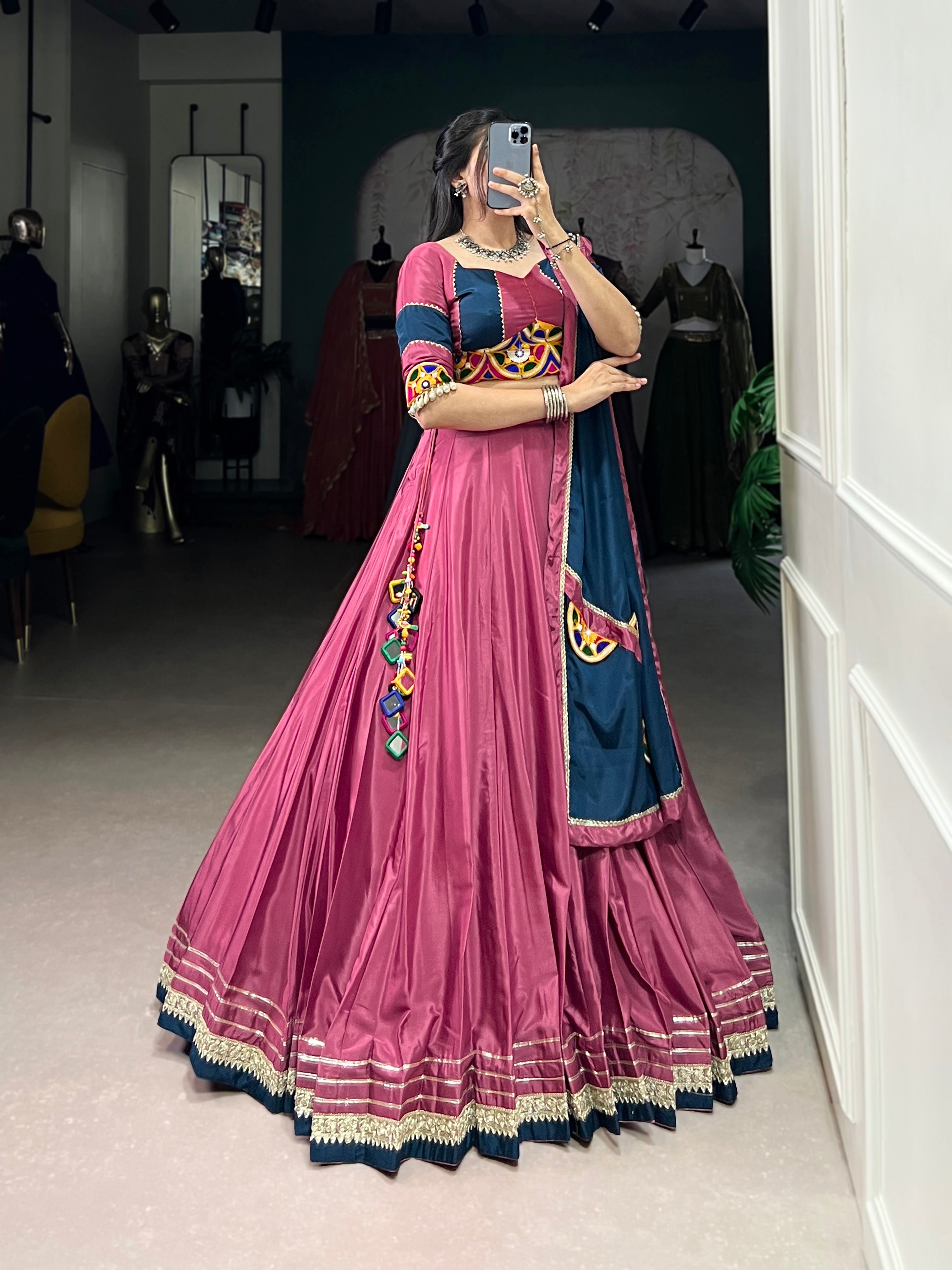 Lorenvalley Pink Silk Crepe Sequins And Thread Embroidery Gotta Patti Lace Touch Up Lehenga Choli with Dupatta | Grocsy