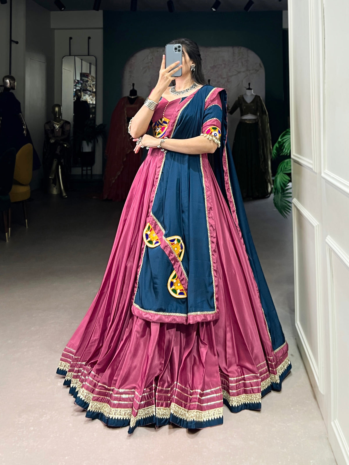 Lorenvalley Pink Silk Crepe Sequins And Thread Embroidery Gotta Patti Lace Touch Up Lehenga Choli with Dupatta | Grocsy