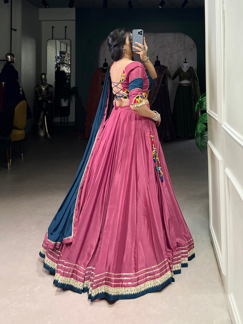 Lorenvalley Pink Silk Crepe Sequins And Thread Embroidery Gotta Patti Lace Touch Up Lehenga Choli with Dupatta | Grocsy