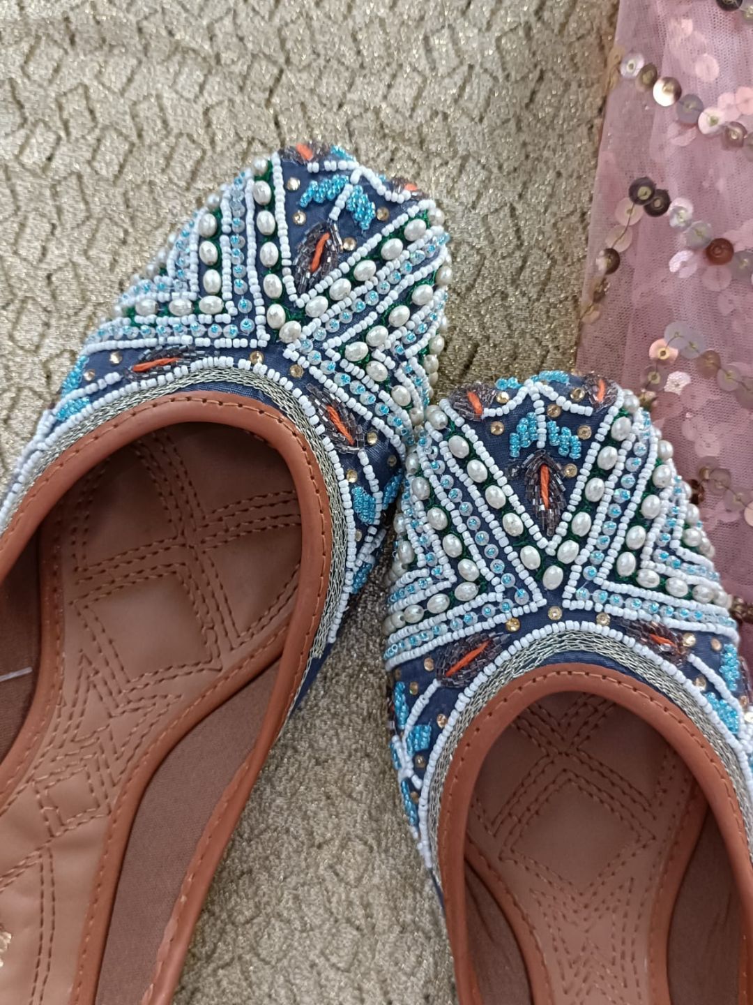 Desi Colour Women Indian Ethnic Footwear-Navy Blue Criss Cross | Grocsy