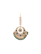 Yellow Chimes Gold-Polished White & Green Kundan-Studded & Beaded Maang Tikka | Grocsy