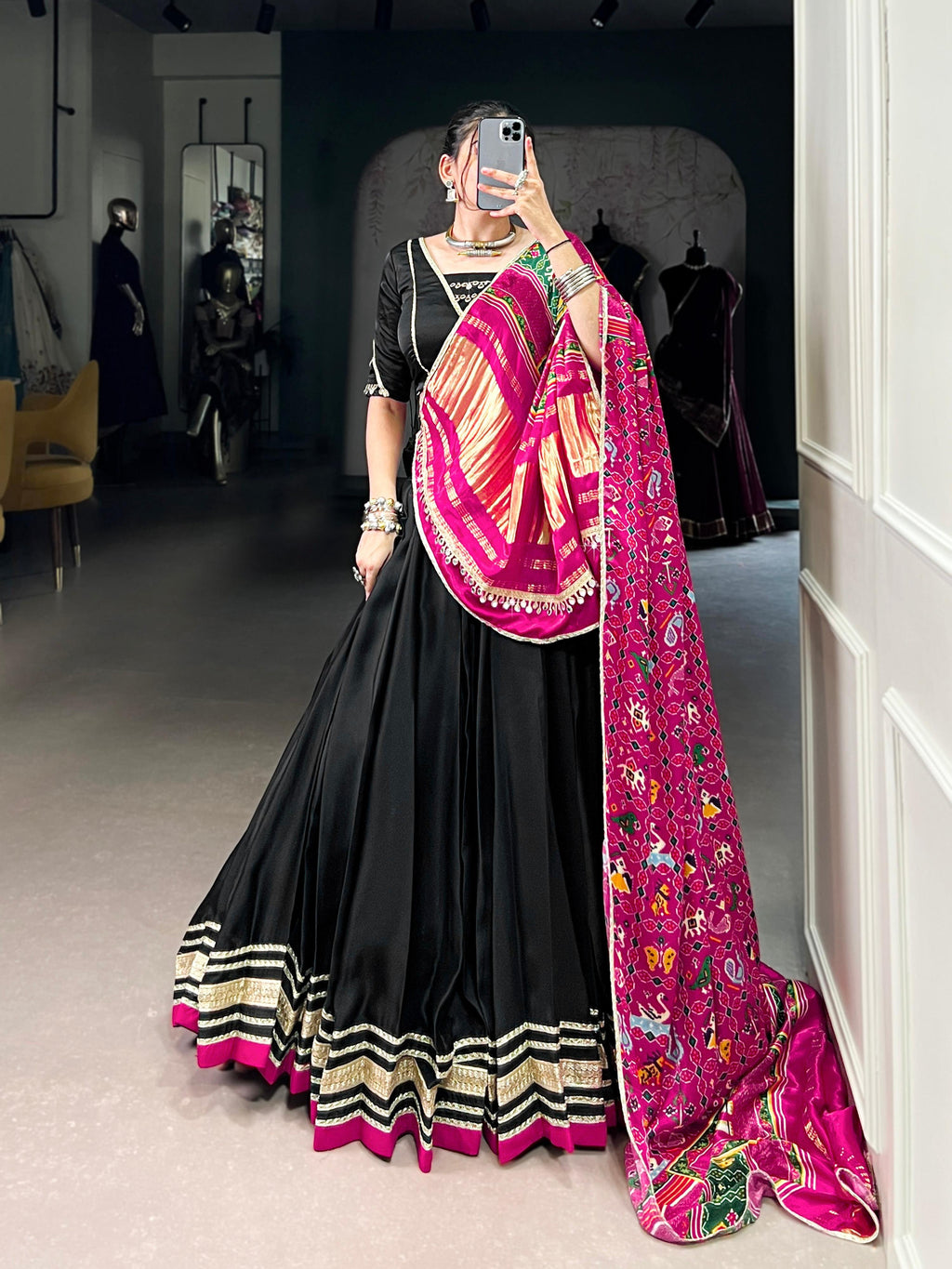 Lorenvalley Fashion Black Silk Georgette Lace Touch Up Lehenga Choli with Dupatta | Grocsy