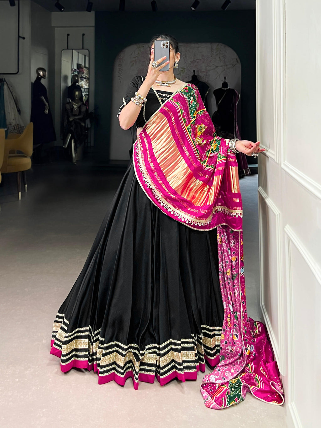Lorenvalley Fashion Black Silk Georgette Lace Touch Up Lehenga Choli with Dupatta | Grocsy