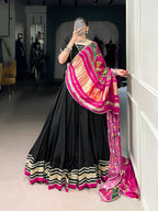 Lorenvalley Fashion Black Silk Georgette Lace Touch Up Lehenga Choli with Dupatta | Grocsy
