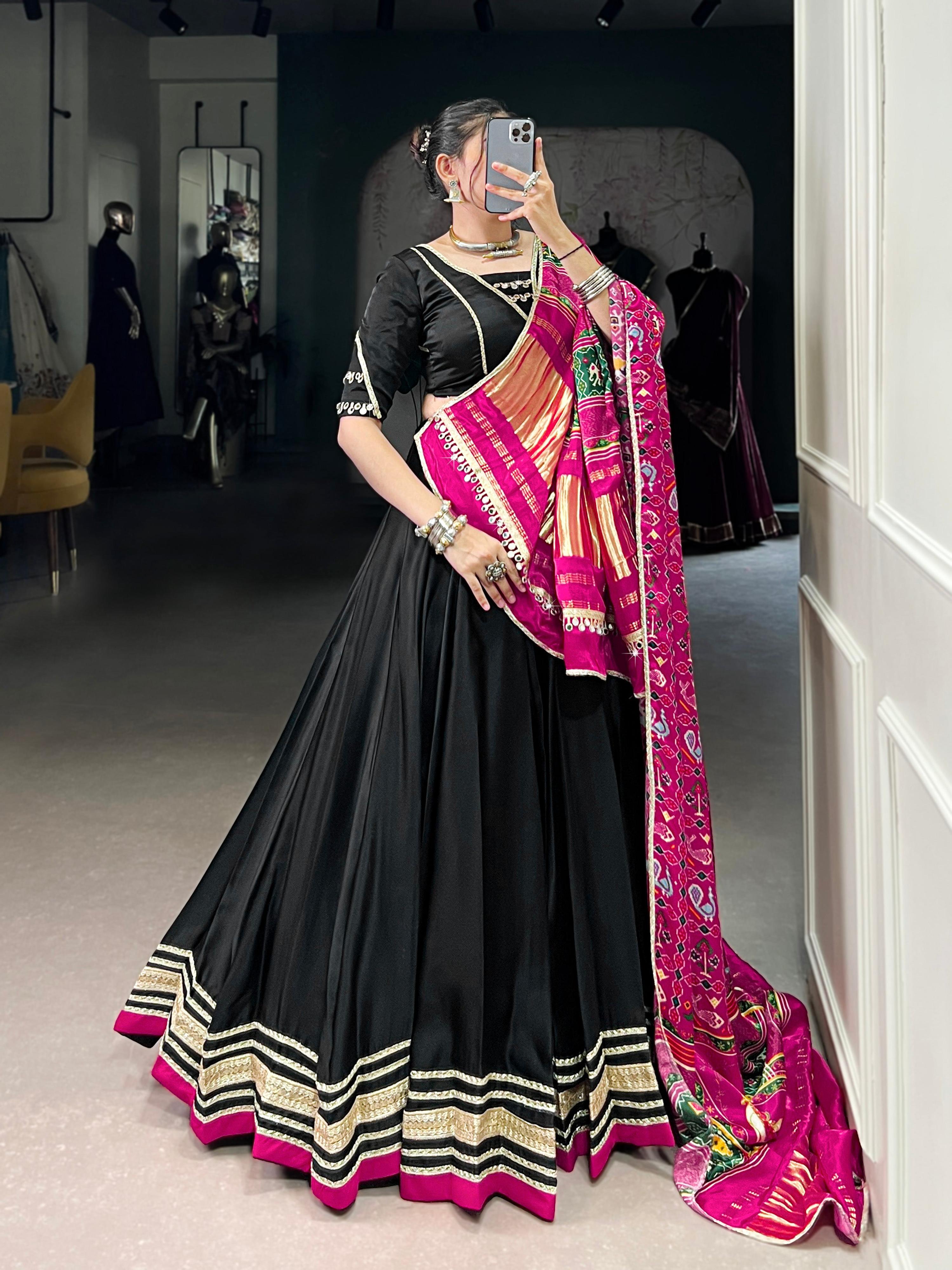 Lorenvalley Fashion Black Silk Georgette Lace Touch Up Lehenga Choli with Dupatta | Grocsy