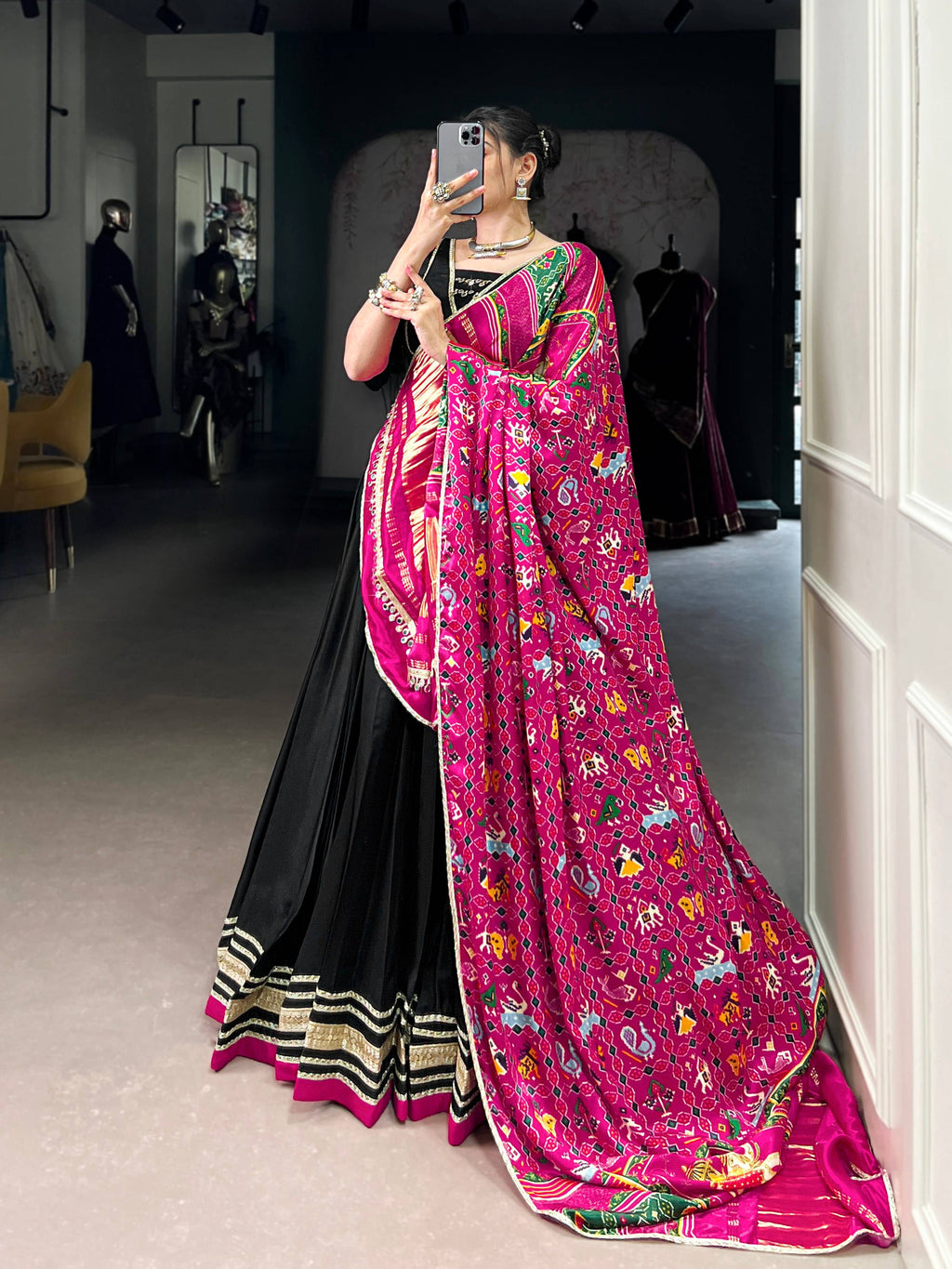 Lorenvalley Fashion Black Silk Georgette Lace Touch Up Lehenga Choli with Dupatta | Grocsy