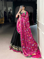 Lorenvalley Fashion Black Silk Georgette Lace Touch Up Lehenga Choli with Dupatta | Grocsy
